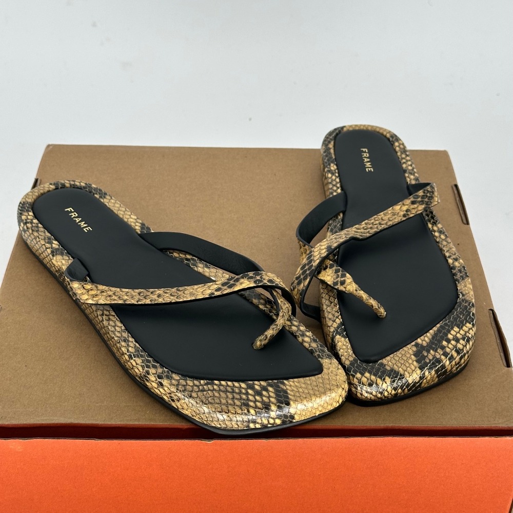 Frame Le Montauk Python Leather Slip On Flat Sandals Snakeskin Square Toe 40